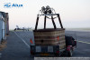 Air balloon (basket and envelope) out of the hangar and still in the trailer